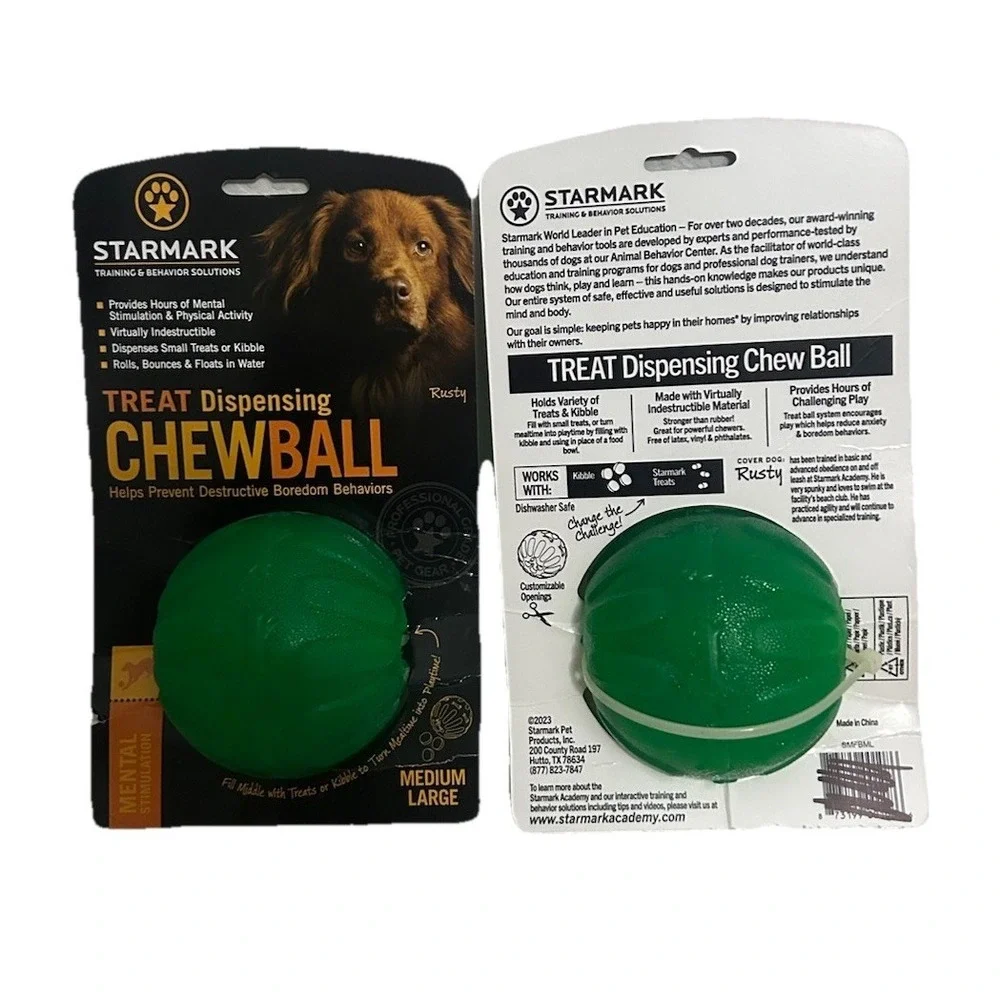 TWO StarMark Everlasting Medium Large Treat Dispensing Chew Balls Rubber Dog Toy